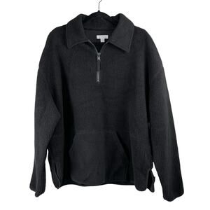 Topshop Black 1/4 Zip Collared Oversized Fleece Pullover Sweatshirt Med 8/10 NWT